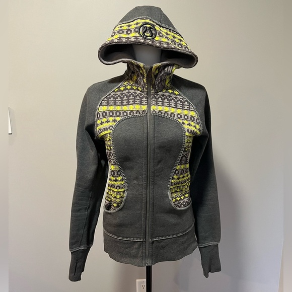 lululemon athletica Jackets & Blazers - Lululemon Special Edition  Fair Isle Knit Scuba Hoodie Grey Citron Knit